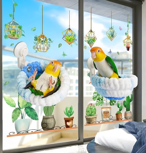 Warm Bird Nest Bed with Suction Cup Bird Snuggle Hut Breeding Bird House Plush Hanging Bird Bed for Parakeet, Conure, Budgie, Cockatiel, Lovebird, Finch, Hamster-Blue - color: Blue with Suction Cup