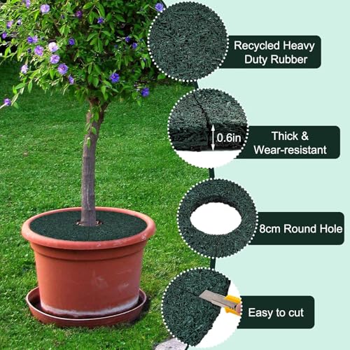 2pcs Double Side Rubber Tree Mulch Ring, 12In Heavy Duty Recycled Rubber Mulch Mat Natural Look Tree Root Protector Mat Reversible Round Tree Ring for Prevent Animal Dig, (Green Brown) - color: Green-2
