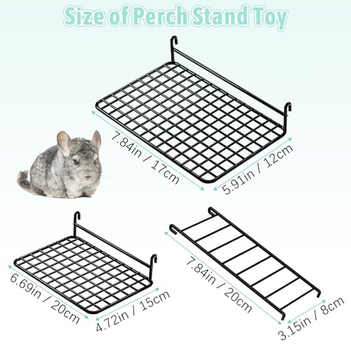 BNOSDM 4 PCS Sugar Glider Toy Stainless Steel Platform Squirrel Perch with Climbing Ladder Small Animals Cage Accessories for Guinea Pig, Chinchillas, Gerbils, Mice, Rats, Mouse - color: Black