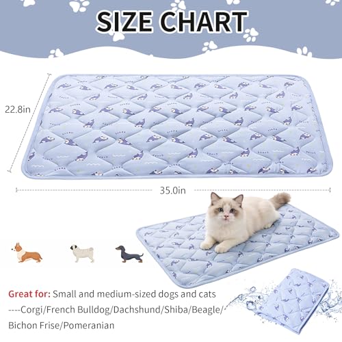 Pet Summer Cooling Blanket - 22.8" x 35.0" Double-Sided Mat Dog Puppy Self ice Cat Pad Bed Cover for Home Outdoor Sofa Sleeping Washable Portable Lightweight Small Medium Large (Blue Shark, S) - color: Blue Shark