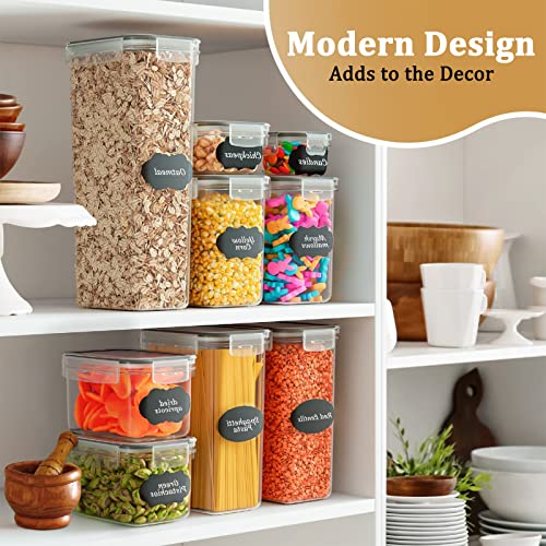 8pc Clear Airtight Canisters with Lids, Kitchen Dry Pantry Storage | 8pk clear airtight containers lock moisture out. Stackable plastic organizers for all your kitchen pantry dry foods - size: 8 pcs(14L)