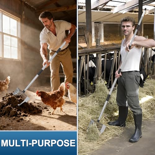 Metal Chicken Coop Scoop,With 31–75" Adjustable Stainless Steel Long Handle | 31–75" Adjustable Long Handle Pooper Scooper, Perfect for Chicken Coops, Duck Houses & Animal Farm Bedding Cleaning (Black)