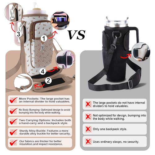 Stanley Carrier Bag for Stanley 40oz/30ozTumbler with Phone with 2 Adjustable Strap,3 Pockets Bottle Stanley Cup Carrier Bag & Case,Accessories for Hiking Travelling - color: Cut Cat