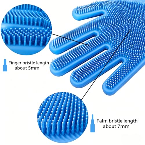 Pet Grooming Gloves, Silicone 5-Finger Deshedding Bath Brush Mitt, 13.39×6.30in Heat Resistant Massage Glove, Gentle Shedding Removal for Dogs Cats Rabbits Horses, Blue