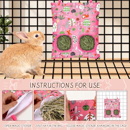 UPINS 3Pack Guinea Pig Hay Feeder Bag,Bunny Rabbit Cage Bag Hanging Holder | Guinea Pig Cage Feeder,for Bunny Rabbits,Chinchillas,Hamsters,Small Pets,and Animals - color: Orange Green Pink