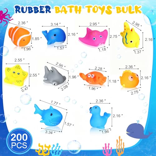 Poen 100 Pcs Rubber Bath Toys Bulk Cute Sea Animals Bathtub Toys Floating Ocean Squeaky Animals for Birthday Party Supplies Summer Pool Favors Baby Shower Classroom Carnival Prizes, 10 Styles - style: Stylish Style