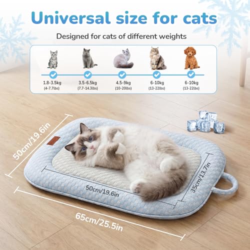 Summer Cat Cooling Mat Cooling Cat Bed for Cats or Small Dogs | Soft Comfortable Washable Non-Slip Bottom - color: Light Blue and Light Gray