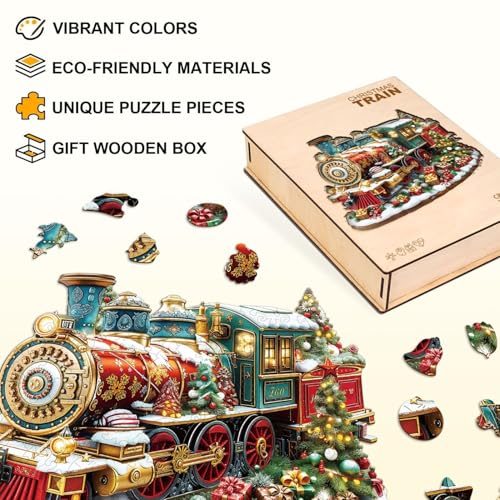 Christmas Train Puzzles Adults Gifts Wooden 175 Pieces 11.4 * 9.3in - color: Christmas Train, size: Medium
