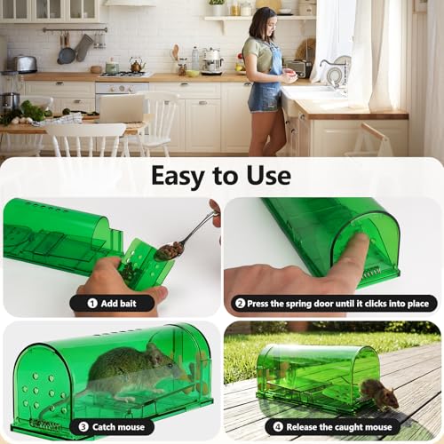 2 Pcs Humane Mouse Traps No Kill,Catch and Release Mouse Traps That Work,Live Mouse Trap Small Capture Cage,Reusable Mice Trap Catch for House & Outdoors - size: 2 Pack
