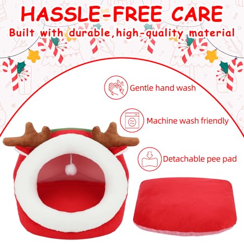 BWOGUE Christmas Guinea Pig Hideout, Washable Rabbit Cave, Winter Bunny Bed | Guinea Pig Christmas Cage Accessories, 13.8 in Large Rabbit Hideout, Machine-Washable Pad, Plush Fabric, Non-Slip Base - size: Large