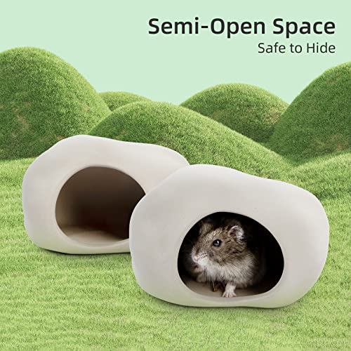 Niteangel Ceramic Hamster Habitat Hideout: Stone-Shaped & Non-Chewable | Cozy Hidey Spot & Easy to Clean - Hideaway House for Syrian Dwarf Hamster Mice Gerbils Lemmings or Other Small Pet