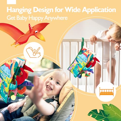 hahaland Baby Books 0-6-12 Months,Infant Tummy Time Sensory Toys | Touch Feel Book Gifts for Boy Girl 0-3 Month Learning Toy Baby Birthday Easter Basket Stuffers 1PCS - style: E - Dinosaur - 1 Book