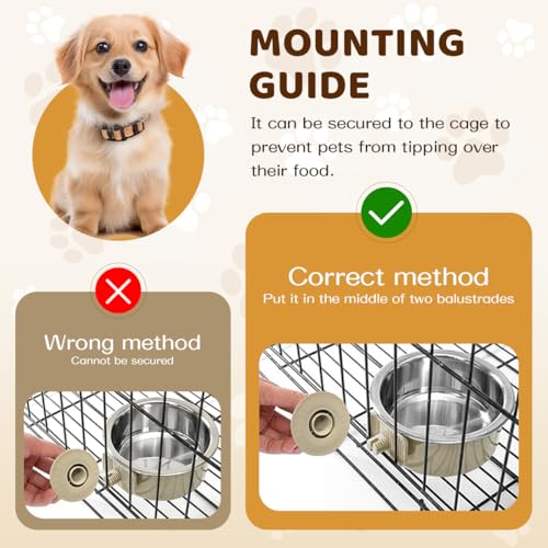 2Pcs Pets Lightweight Stainless Steel Bowl,Removable Stainless Steel Pet Hanging Food Water Feeder Bowl for Puppy Dog Cat Rabbit Ferret Bird Gunea Pigs (Gray-Large) - size: Gray-Large