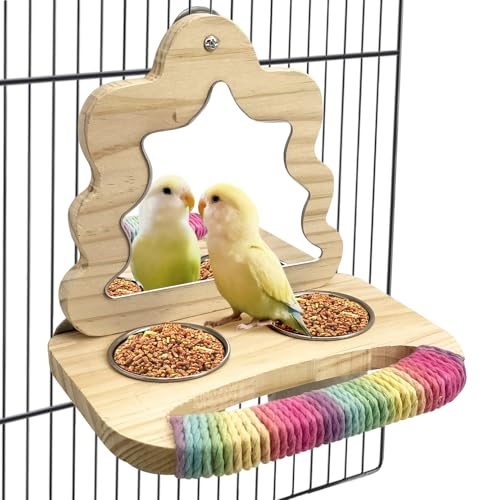 Tfwadmx Bird Parrot Wooden Feeding Cups Small Bird Feeding Dish Cups Stainless Steel Birds Bowls Food Water Bowls with Food Holder for Cockatiel Lovebirds Parakeet Macaw Finches