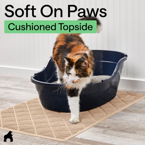 GORILLA GRIP Cat Litter Box Mat, Cushioned Coil Mesh Litter Trapping Mats, Scatter Control Supplies for Less Mess, Phthalate Free, Ultra Deep Catch Grooves, Rinse or Vacuum to Clean, 24x17 Beige - color: Beige, style: Small (24" x 17")