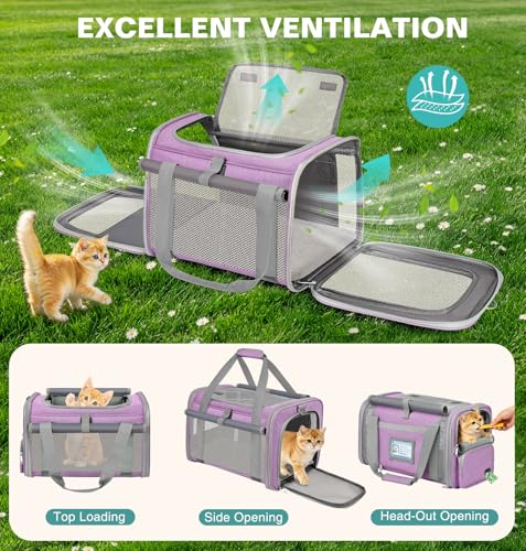 Cat Carrier Top Load, Privacy Curtains Soft Pet Travel Bag Airline Approved | Collapsible Soft-Sided Cat/Dog/Pet Carrier for Small Cats Dogs Puppy Under 16 lb, Washable Kitten Mesh Cage (16.9x10.8x10.8) - color: Purple