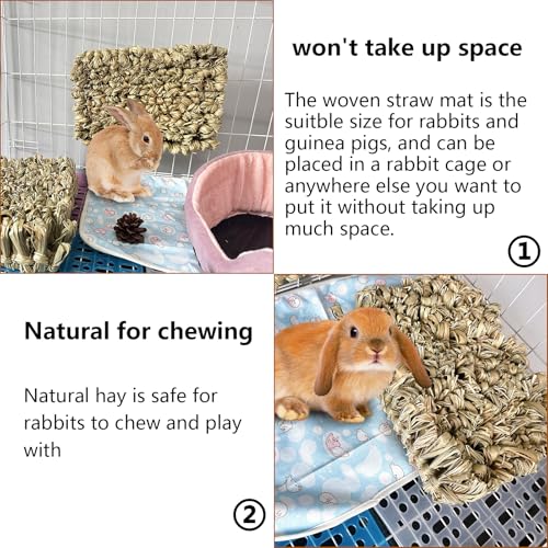 Hamiledyi Rabbit Grass Bed 2PCS Guinea Pig Hay Mat Bunny Natural Straw Woven Bed Rabbit Handmade Bedding Sleeping Grinding Nesting and Chewing Toy for Rabbit Guinea Pig Chinchilla Hedgehog Hamster - size: 2PCS