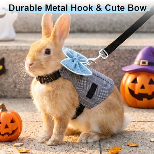 Hypeety Bunny Harness and Leash Set Adjustable Escape Proof Vest, Grey, M | Lightweight, soft small pets walking vest, for rabbits/guinea pigs, with cute bow, formal suit style, for Christmas/Halloween - color: Grey, size: M