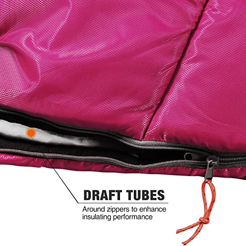 REDCAMP Kids Mummy Sleeping Bag for Camping, 3 Season Cold Weather Sleeping Bag Fit Boys,Girls & Teens, Blue/Rose Red - color: Pink with 2.4lbs Filling