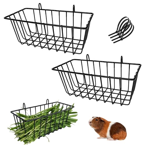 Rabbit Hay Feeder Rack, Metal Hanging Hay Dispenser (Black, Small) | 2 Pack Small Animals Hay Feeder for Cage Metal Hanging Hay Holder for Rabbits Guinea Pigs Chinchillas Ferrets - color: Black, size: Small
