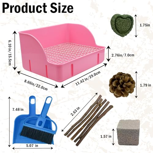 12Pcs Rabbit Litter Box for Cage, Bunny Potty Trainer Corner Guinea Pig Plastic Square Grate Toilet Pet Bedding Litter Box for Small Animal Ferret Hamster Hedgehog (Pink) - color: 【Pink】