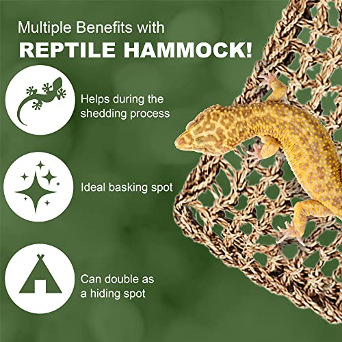 SunGrow Leopard Gecko, Hermit Crab, Reptile Hammock, 7.8 x 7.8 x 11 Inches, Handwoven, Includes 3 Suction Cups (1 Pieces (22 x 7 in))