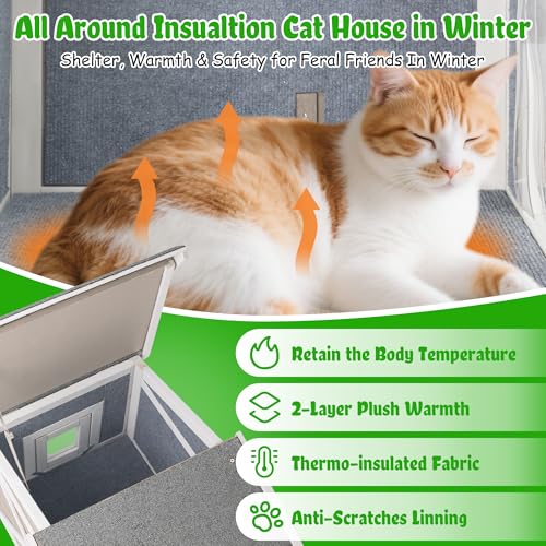 Insulated Outdoor Cat House Weatherproof Feral Cat Shelter for Winter Outside Cat Houses for 1-2 Cats Indoor Pets Condo with Waterproof Roof & Escape Door, 6.3" Raised Base & Balcony - style: 30"L Insulated Small Cathouse