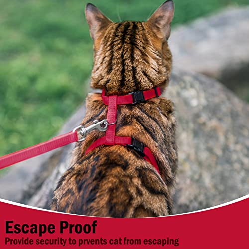 PUPTECK Adjustable Cat Harness and Leash Set Escape Proof Kitten Strap Collar for Walking Travel, Red - color: Red, size: Small