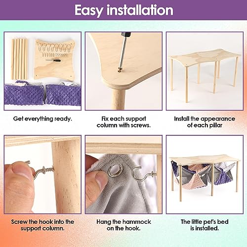 Guinea Pig Hammock,Double Ferret Rat Hammock with Stand,2PCS Hanging Soft Small Animal Toys Sleeping Bed with Durable Wooden Stand for Chinchilla Bunny Hiding and Playing