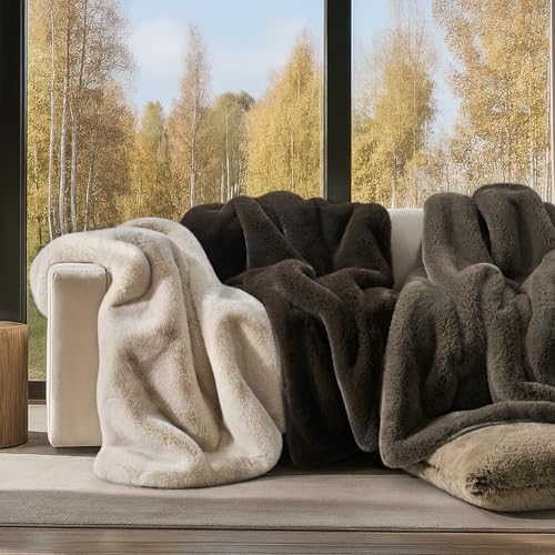 EVERGRACEHOME Faux Chinchilla Fur Throw Blanket, 50"x60", Espresso Mink | Luxury, Super Soft, 1220GSM, Fluffy Cozy Mink, Reversible Velvet Back, Warm Thick Heavy Winter Throw for Couch Bed, Gift - color: Espresso Mink, size: 50"x60"