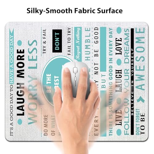 Laugh More Worry Less Be Awesome Mouse Pad, Inspirational Quotes Desk Mat | Positive Affirmations, Motivational Self Love, Be The Best Version Of You, 9.5"x 7.9", Cute Smooth Anti-Slip Teal Mousepad - color: Tea Green