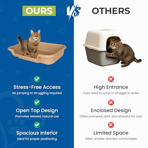 KittyGohere Senior Cat Litter Box Small with Scoop, Beach Sand | Open Top Low Entrance Kitty Litter Box With With Long-handle Jumbo Scoop, Lightweight & Durable Litters Box, Made in USA - color: Beach Sand, size: Small with Scoop