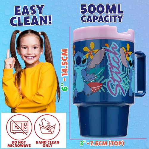 Get Trend Disney Stitch Kids Water Bottle with Straw 16.9 oz BPA Free Plastic Leakproof Cup with Lid Handle Reusable Drinking Tumbler Gifts for Kids (Blue Stitch) - color: Blue Stitch