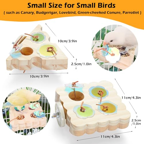 Small Pet Activity Set - 2pc Wooden Bird Foraging Toys and 3pc Sugar Glider Climbing Ropes for Cage Enrichment Green Blue Yellow