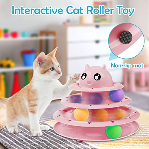 UPSKY 20 PCS Cat Toys Set with Teaser, Mice, Spring, and Various Ball Toys | Puzzle Kitten Toys, Sturdy Structure, Detachable Design, Easy to Assemble, Anti-Slip, Reduces Boredom for Indoor Cats - color: B-20PCS-Pink