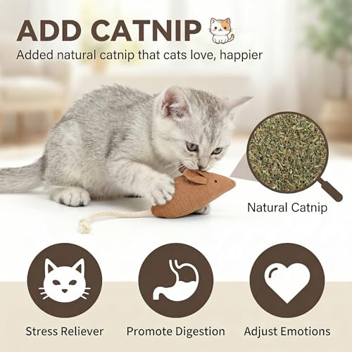 Catnip Mice Cat Toys, 6 Pcs Interactive Fabric Mouse Toys for Indoor Cats | Handcrafted,Durable Soft,Catnip & Silvervine Blend,Interactive Play,Encourages Chasing, Chewing,Kitty Exercise and Fetch Toy - size: Small