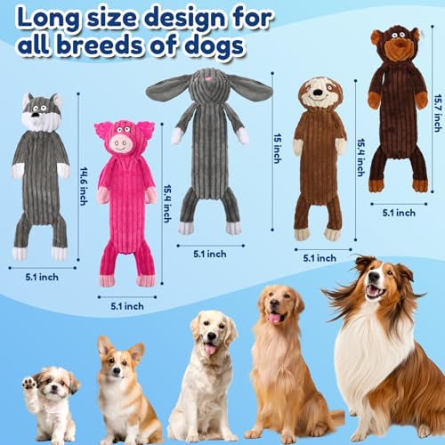No Stuffing squeaky Dog Toys for large dogs,5pack plush Crinkle chew Dog Toys to Keep Them Busy,Durable Cute Animals Puppy Teething toys for Small Medium Large Breed, dog Gifts & Tug of War Toys