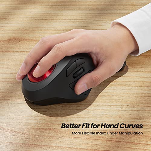 Nulea M505A Wireless Trackball Mouse Ergonomic 44mm Index Finger Control | Rechargeable rollerball mouse with 5 DPI levels, Bluetooth connection, smooth tracking, compatible with PC Mac Windows - color: A-Red