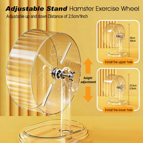 Hamster Exercise Wheel,Super-Silent Small Animals Exercise Wheels,Quiet Hamster Running Wheels with Adjustable Stand for Hamsters,Gerbils,Rats,Other Small Pets(Transparent, 7 inch) - size: 7 inch
