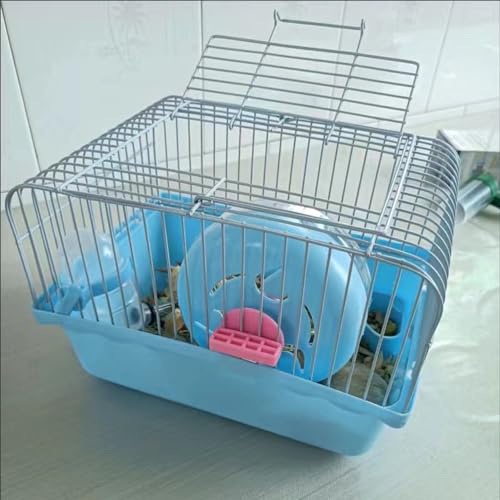 Small Pet Hamster Cage with Running Wheel Water Bottle Food Basin Portable Carrier House Mice Home Habitat for Going Out, Traveling (Blue) - color: Blue