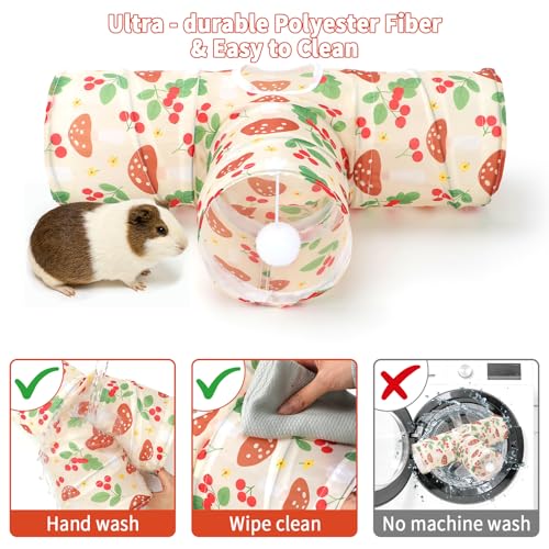 Rypet Guinea Pig Tunnel Hideout 3-Way Collapsible Small Pet Tubes, Cherry | 3 Way Design for Exploration, Collapsible for Easy Storage, Built-in Play Ball, Hiding & Resting for Hamsters Ferrets - color: Cherry