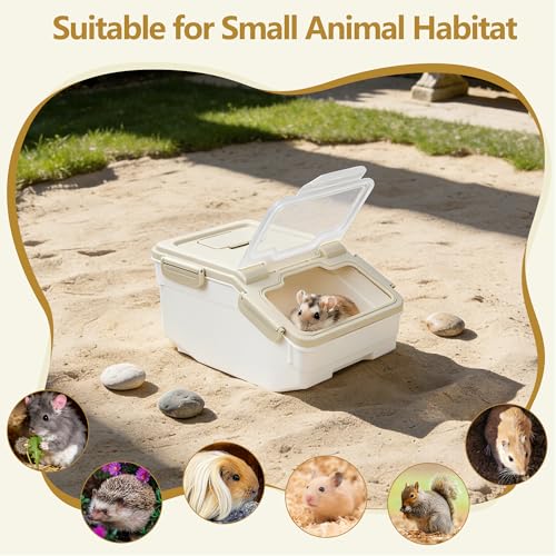 IOKHEIRA Extra Large Chinchilla Sand Bath Kit - Plastic Dust Bath House with Sand Cup & Shovel, Pet Shower Room for Hamster Hedgehog Guinea Pig Squirrel & Small Animals (White)