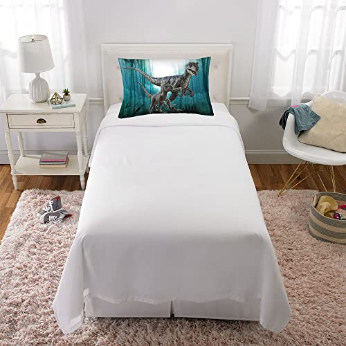 Jurassic World Dominion Blue Velociraptor Super Soft Microfiber Reversible Pillowcase, 20 Inches x 30 Inches, Bedding by Franco Kids - color: Jurassic World Dominion