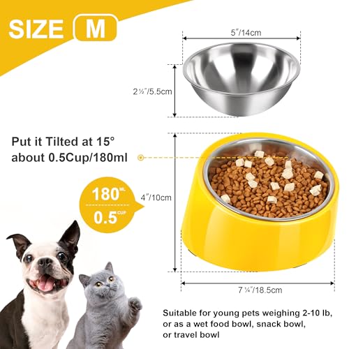 Tilted Dog Bowl Non-Slip & Non-Spill Pet Feeder with Elevated Detachable Melamine Stand, Easy to Get Food Dog Dish, M/180ml Yellow - color: Yellow, size: Medium(180ml)