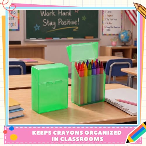 Clabby 4 Pcs Clear Plastic Crayon Boxes Hold 24 Count, Green | Organizer Box, Case, Colorful, Portable Storage Holder with Snap Lid, for Boys Girls Kids School Classroom Home Art Supply - color: Green