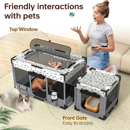 Portable Cat Playpen, Pet Dog Playpen, Kitten Puppy Play Pen for Indoor/Outdoor, Collapsible Cats Cages Enclosed Tent with Carrying Case, PVC Pipe Frame, 600D Oxford, 39" x 24" x 22"