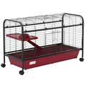 41" L Small Animal Cage Rabbit Hutch Ferret Pet Play House with Feeder, Rolling Wheels, Platform, Ramp Black Multi-Level Design Ideal for Rabbits & Ferrets