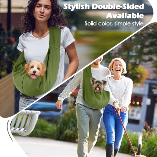 Pawaboo Small Dog Sling Carrier | Reversible Puppy Small Pet Carrier,Hands Free,Safety Buckle,Storage Pocket for Travel,Outdoor Activities Matcha Green - color: Matcha Green