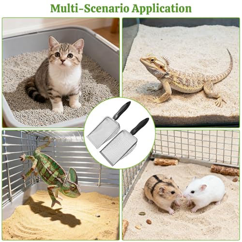 2Pcs Cat Litter Scoop Metal Stainless Steel Mesh Kitty Litter Scoop with Hook, Cat Scooper for Litter Box, Filter Small Pieces Quickly, Easy to Clean and Durable (3mm/5mm Mesh)