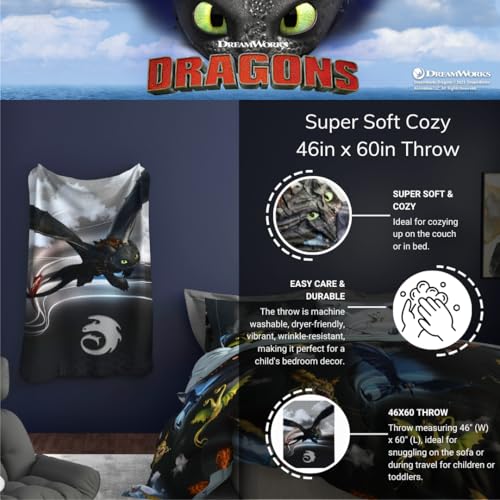 How to Train Your Dragon Toothless Kids Bedding Super Soft Plush Cozy Throw, 46 in x 60 in, (Officially Licensed Product) By Franco - color: How to Train Your Dragon, size: 46 in x 60 in